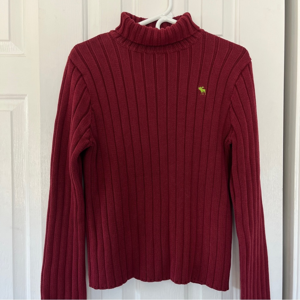Vintage y2k Abercrombie Burgundy Turtleneck Sweater with Moose Embroidery